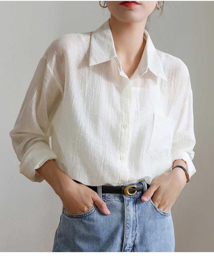レディース シャツ トップス 長袖 無地 ゆったり 春夏 きれいめ 前開き 春 白 夏 シンプル 上品 レギュラー ポリエステル 白シャツ UVカット