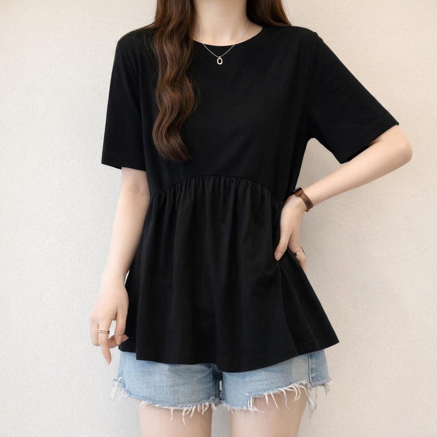 レディース Tシャツ 半袖 無地 ゆったり 春夏 カジュアル 大きいサイズ 春 夏 ラウンドネック シンプル 黒 シャツ ポリエステル