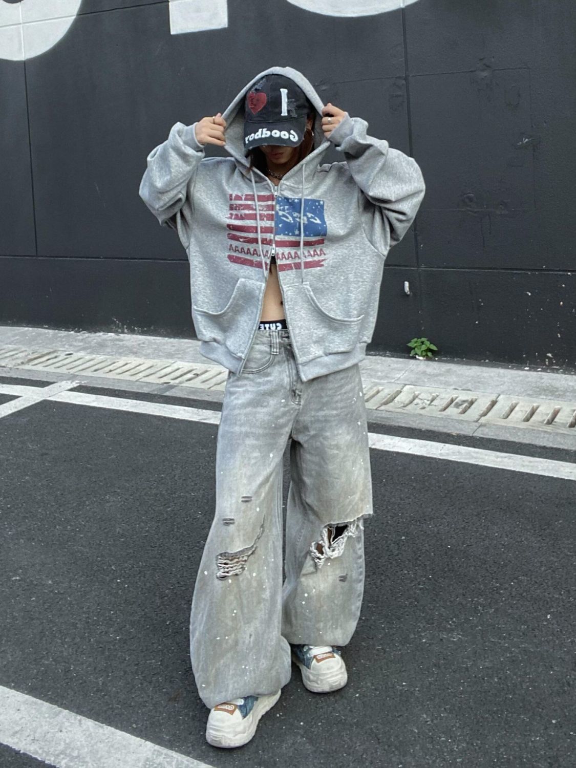 个性街头潮牌连帽卫衣男女同款秋冬季宽松款百搭休闲拉链开衫外套