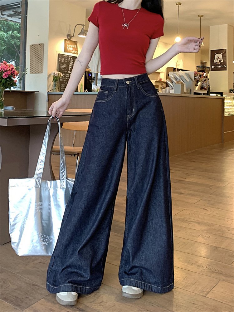 レディース パンツ スリム コットン 綿 デニム 春夏 カジュアル レトロ 春 夏 ロング ストレート ハイウエスト ウォッシュ