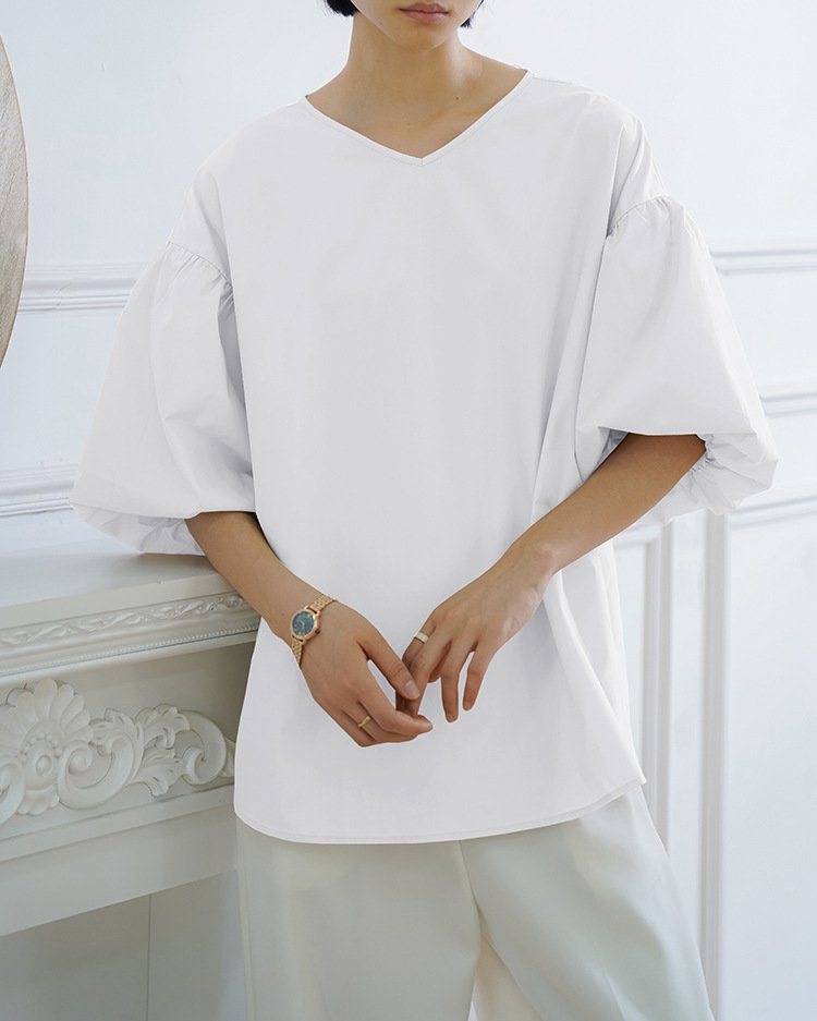 レディース シャツ トップス 半袖 無地 ゆったり 春夏 きれいめ 通勤 体型カバー 前開き Vネック 春 夏 シンプル レギュラー