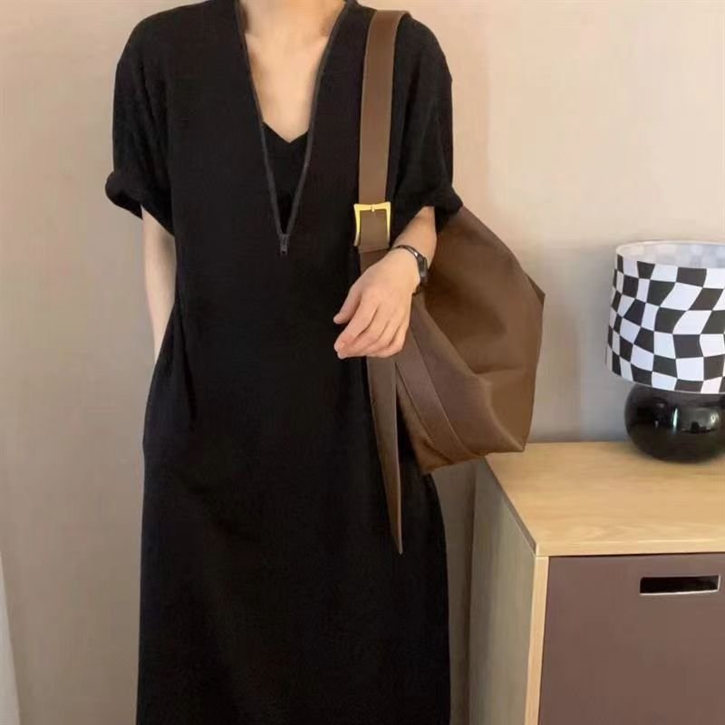 ワンピース 半袖 無地 夏 きれいめ レトロ 体型カバー 通勤 春夏 シンプル 上品 切り替えデザイン Aライン