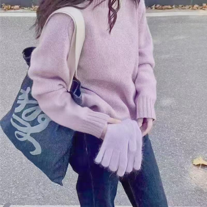 レディース トップス ニット セーター プルオーバー 長袖 ラウンドネック オーバーサイズ  フェミニン かわいい 大人可愛い きれいめ シンプル カジュアル 上品 おしゃれ レトロ こなれ感 ガーリー 抜け感 ベーシック 無地 秋 冬 学生 学校 通学 デート お出かけ お泊まり 女子会 休日 高原 ガーデン ショッピング カフェ 普段使い 着回し 清楚 定番 S M L XL ゆったり グレー ベージュ カーキ パープル