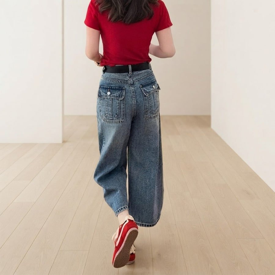 レディース パンツ ゆったり ワイド デニム 春夏 カジュアル アメリカン きれいめ 春 夏 上品 レトロ 薄手 美脚 デニムパンツ ハイウエスト タイ
