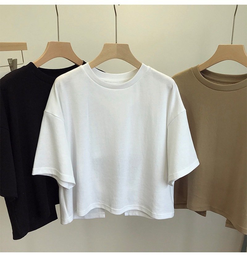 レディース Tシャツ 半袖 無地 ゆったり 春夏 春 ショート 夏 ラウンドネック シンプル シャツ 切り替えデザイン タイ ポリエステル 丸首