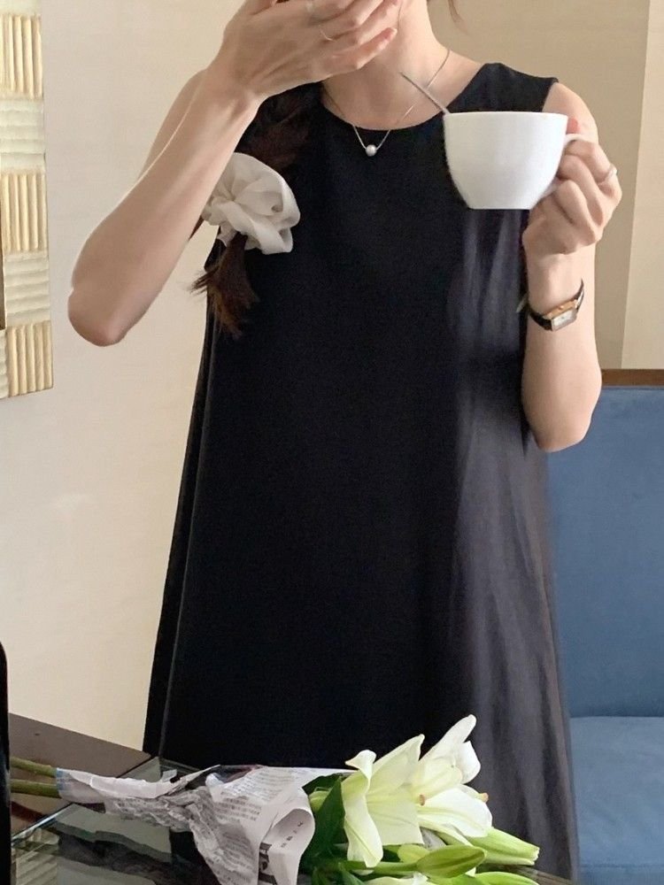 ワンピース 半袖 ノースリーブ 無地 春夏 春 レース 夏 ラウンドネック シンプル ロング 上品