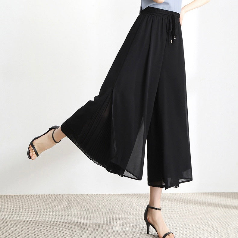 レディース パンツ ボトムス ロングパンツ ワイドパンツ 9分丈 アンクル丈 ワイド フレア フェミニン プリーツ シフォン スリット サイドスリット ハイウエスト ドロスト かわいい 大人可愛い きれいめ シンプル 上品 おしゃれ ラフ ガーリー 抜け感 ラブリー キュート 無地 春 夏 デート お出かけ 休日 楽ちん 体型カバー 美脚 脚長 インスタ映え S M L XL 2XL 3XL 4XL 5XL 小さいサイズ 大きいサイズ ビッグ ゆったり ゆる 白 ホワイト 黒 ブラック 水色 ライトブルー