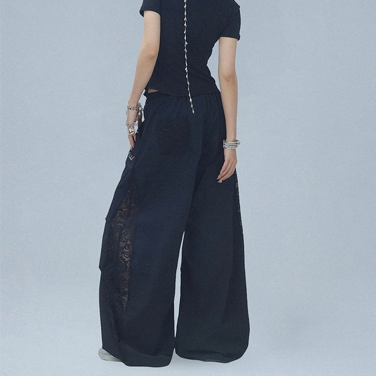 レディース パンツ ボトムス ロングパンツ ワイドパンツ アシンメトリー 丈長 フルレングス 切り替え ドッキング フェミニン ストリート レース 刺繍 かわいい 大人可愛い おしゃれ かっこいい ガーリー 個性的 クール ヴィンテージ ラブリー キュート クラシカル アクティブ ロマンティック ナチュラル 春 秋 お出かけ イベント 休日 ショッピング 発表会 楽ちん 体型カバー 脚長 着回し 流行 インスタ映え ダンス S M L XL 2XL 小さいサイズ 大きいサイズ 白 ホワイト 黒 ブラック