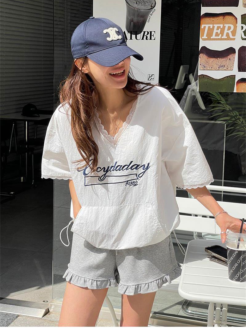 レディース シャツ Tシャツ 半袖 ゆったり 春夏 カジュアル 前開き Vネック 春 夏 膝丈 レース 速乾