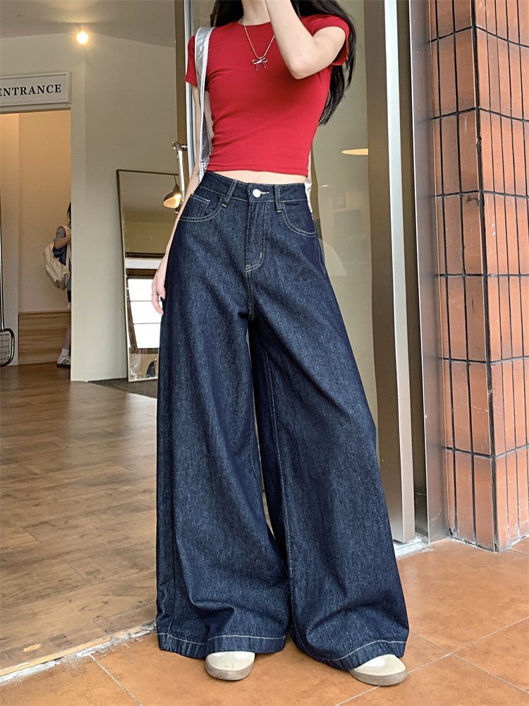 レディース パンツ スリム コットン 綿 デニム 春夏 カジュアル レトロ 春 夏 ロング ストレート ハイウエスト ウォッシュ