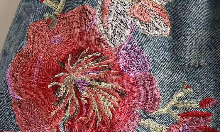 レディース パンツ 花柄 ワイド デニム 夏 レトロ 刺繍 上品 ワイドパンツ