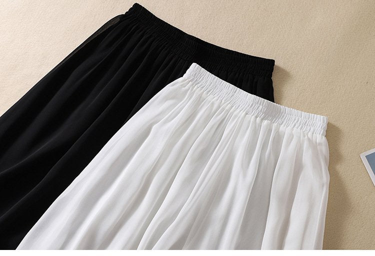 レディース パンツ ワイド 春夏 レトロ 春 白 夏 シフォン 切り替えデザイン ビーチ