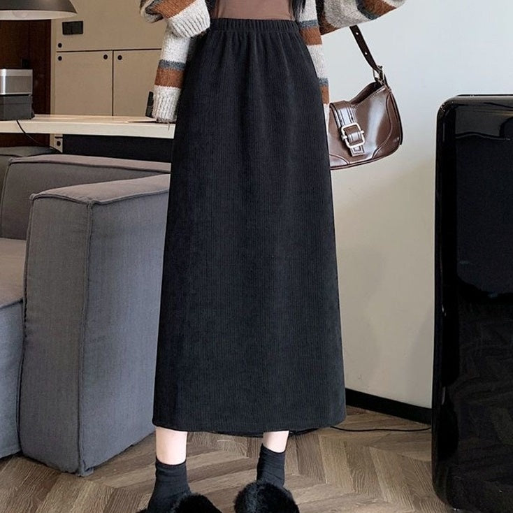 ボトムス スカート ミモレ丈スカート Aライン ウエストゴム バックスリット 裏起毛 コーデュロイ かわいい 可愛い 大人可愛い きれいめ シンプル レトロ おしゃれ かっこいい カジュアル こなれ感 個性的 主役級 存在感 抜け感 秋 冬 ベーシック ナチュラル エレガント キュート 無地 女性用 レディース ママ OL 通勤 オフィス 学生 通学 デート お出かけ 旅行 休日 ランチ カフェ ショッピング コンパ 普段使い デイリー 着回し 脚長 M L XL 2XL トレンド モテ 暖かい