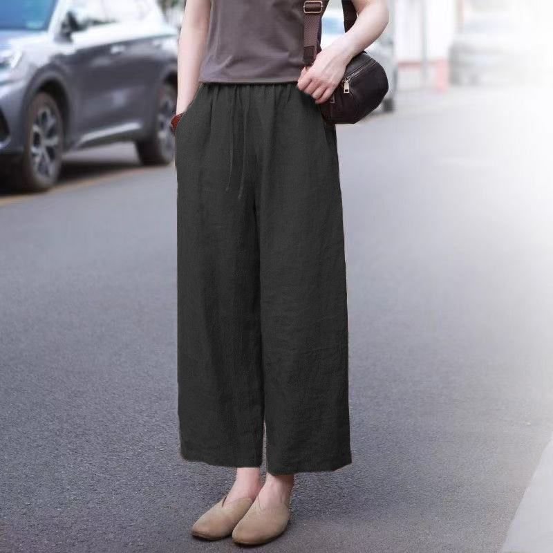 レディース パンツ 無地 ワイド 春夏 カジュアル 春 夏 シンプル ストレート ワイドパンツ 9分丈 ハイウエスト ポリエステル