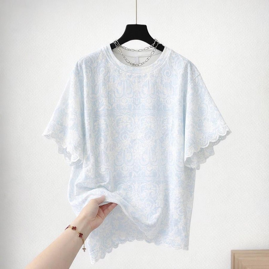 レディース Tシャツ 半袖 ゆったり コットン 綿 夏 秋冬 カジュアル 大きいサイズ 春夏 ラウンドネック 秋 レース 冬 刺繍 おしゃれ シャツ 上着