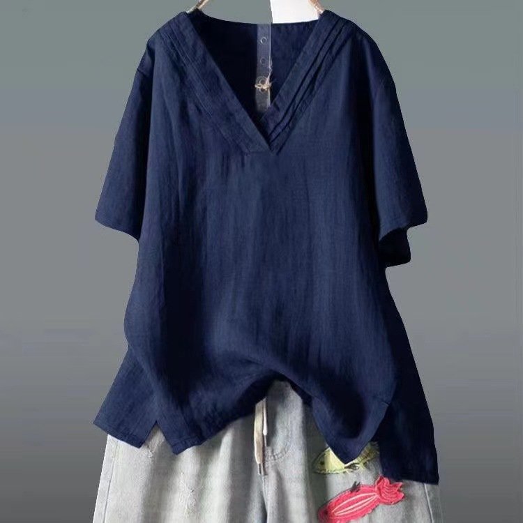 トップス 半袖 無地 ゆったり コットン 綿 リネン 春夏 きれいめ Vネック 春 夏 シンプル 上品 レギュラー ポリエステル