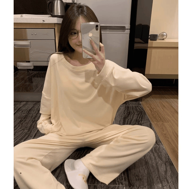 レディース トップス パンツ ボトムス ルームウェア パジャマ プルオーバー 部屋着 セットアップ 2点セット 上下セット 裏起毛 寝巻き ロング ミドル丈 長袖 ドロップショルダー ラウンドネック 襟なし ワイド オーバーサイズ  かわいい シンプル カジュアル ラフ こなれ感 ベーシック 無地 秋 冬 ママ お泊まり リゾート 旅行 休日 ホテル お家時間 楽ちん M L XL 2XL 大きいサイズ ゆったり ブラック ピンク ベーシックカラー