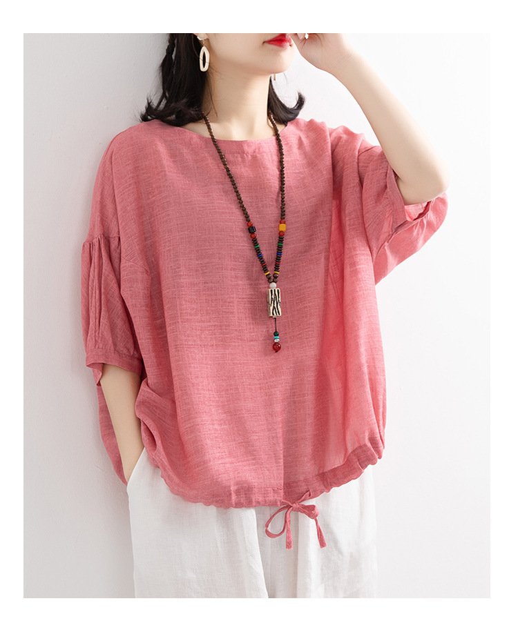 レディース Tシャツ 半袖 無地 ゆったり 春夏 カジュアル 春 夏 ラウンドネック シンプル シャツ 切り替えデザイン ポリエステル