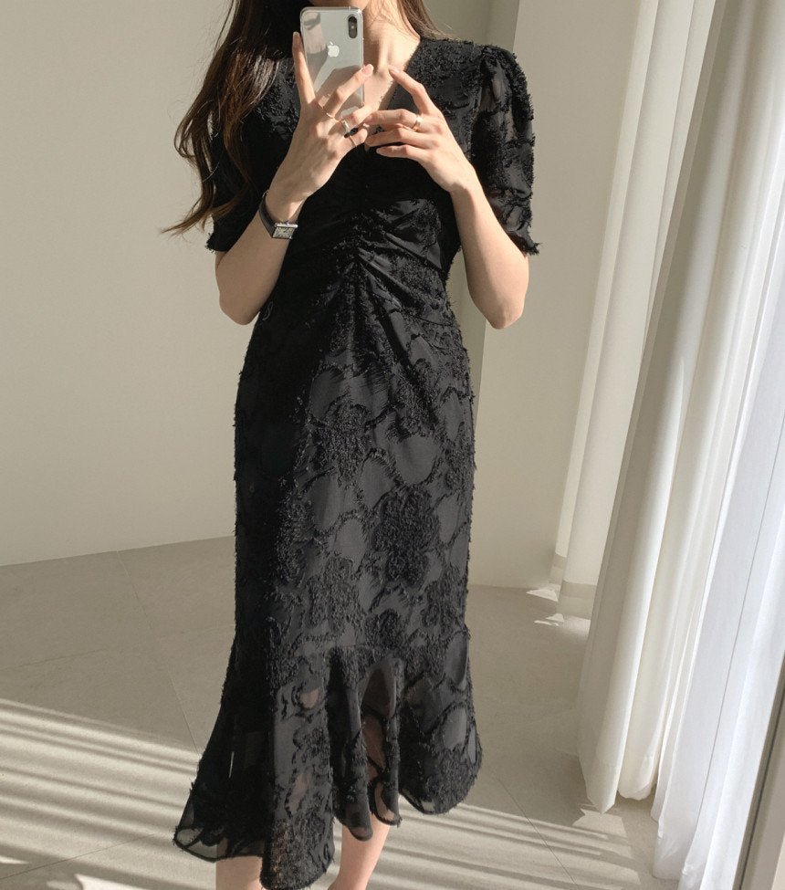ワンピース 半袖 無地 春夏 カジュアル きれいめ Vネック 春 夏 シンプル ロング 上品
