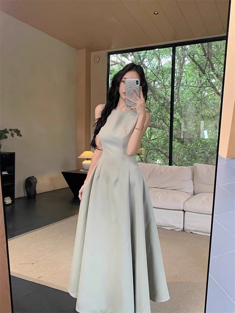 ドレス ノースリーブ 無地 スリム 春夏 きれいめ 袖なし 春 夏 ラウンドネック シンプル ロング 上品 ホワイト