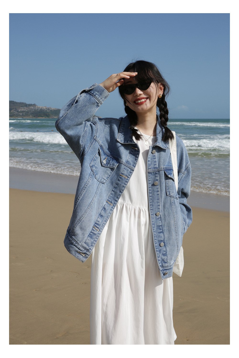 レディース ジャケット ゆったり スリム デニム カジュアル アメリカン レトロ ロング タイ デニムジャケット ウォッシュ