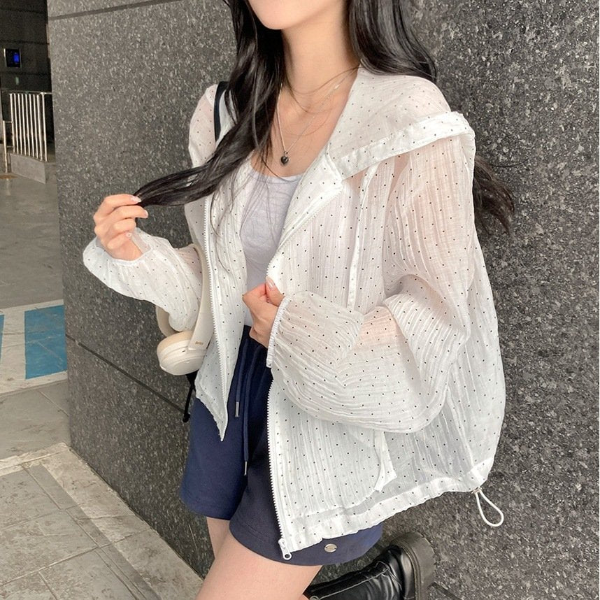 レディース ジャケット パーカー 長袖 ドット柄 ゆったり 春夏 春 夏 薄手 UVカット ドット