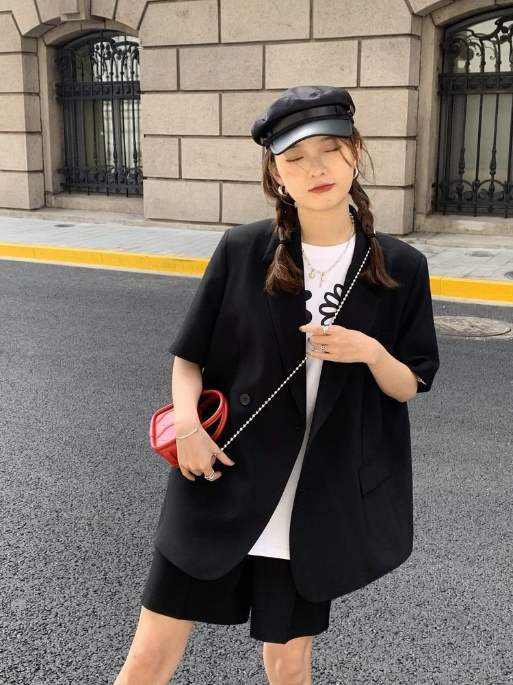 レディース パンツ ジャケット 半袖 無地 ゆったり 春夏 カジュアル きれいめ 春 ショート 夏 ショートパンツ シンプル 上品 薄手 スーツ セットアップ ポリエステル