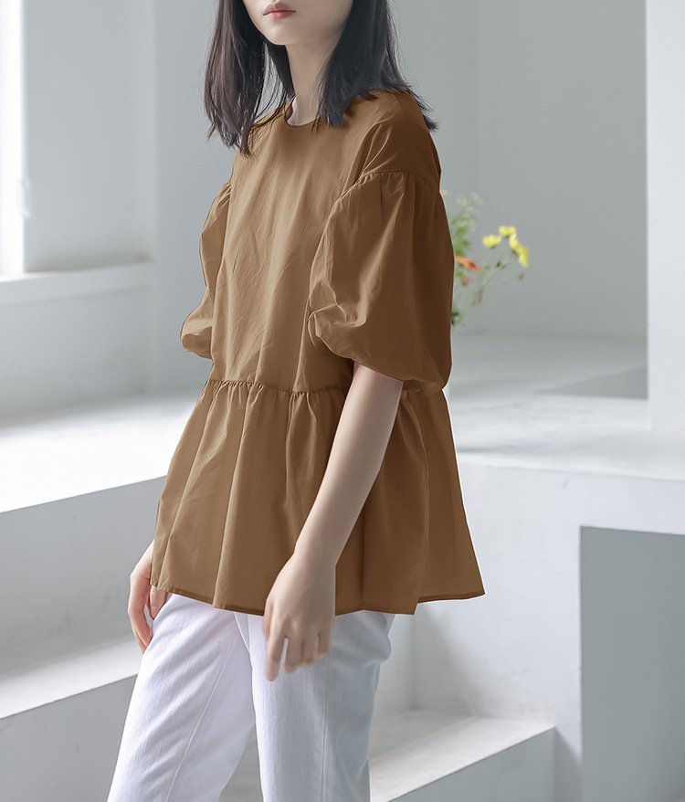 レディース シャツ トップス ゆったり 春夏 きれいめ 通勤 前開き 春 夏 ラウンドネック 韓国ファッション