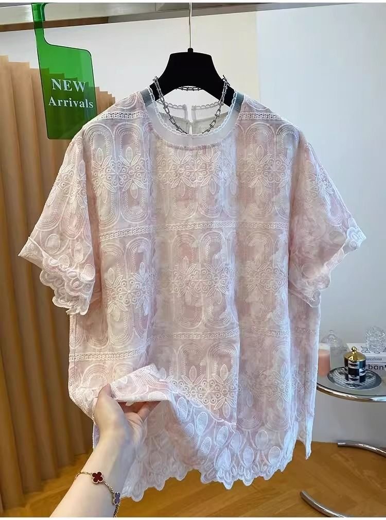 レディース Tシャツ 半袖 ゆったり コットン 綿 夏 秋冬 カジュアル 大きいサイズ 春夏 ラウンドネック 秋 レース 冬 刺繍 おしゃれ シャツ 上着