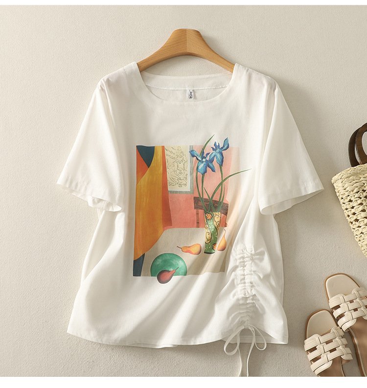 Tシャツ 半袖 プリント スリム コットン 綿 リネン 春夏 カジュアル きれいめ 通勤 春 夏 ラウンドネック シャツ 都会的 レギュラー ポリエステル