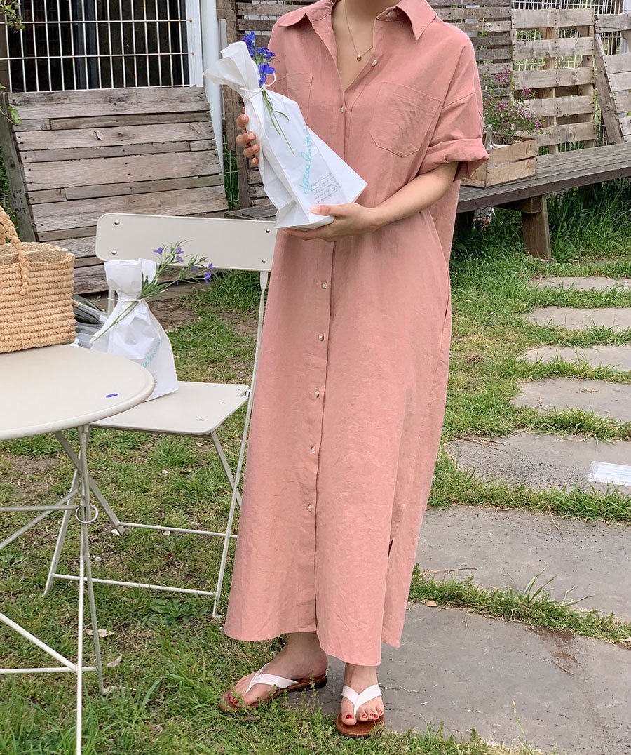 ワンピース 半袖 無地 春夏 きれいめ 通勤 春 夏 シンプル ロング 襟付き