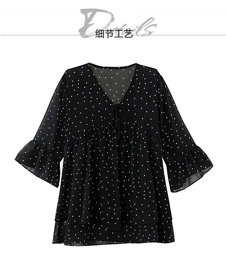 トップス ゆったり 春夏 カジュアル きれいめ 大きいサイズ Vネック 春 夏 上品 切り替えデザイン タイ レギュラー ドット