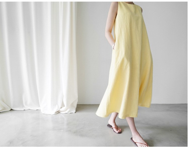 ワンピース ノースリーブ 無地 スリム 夏 きれいめ 通勤 春夏 袖なし ラウンドネック シンプル ロング 切り替えデザイン