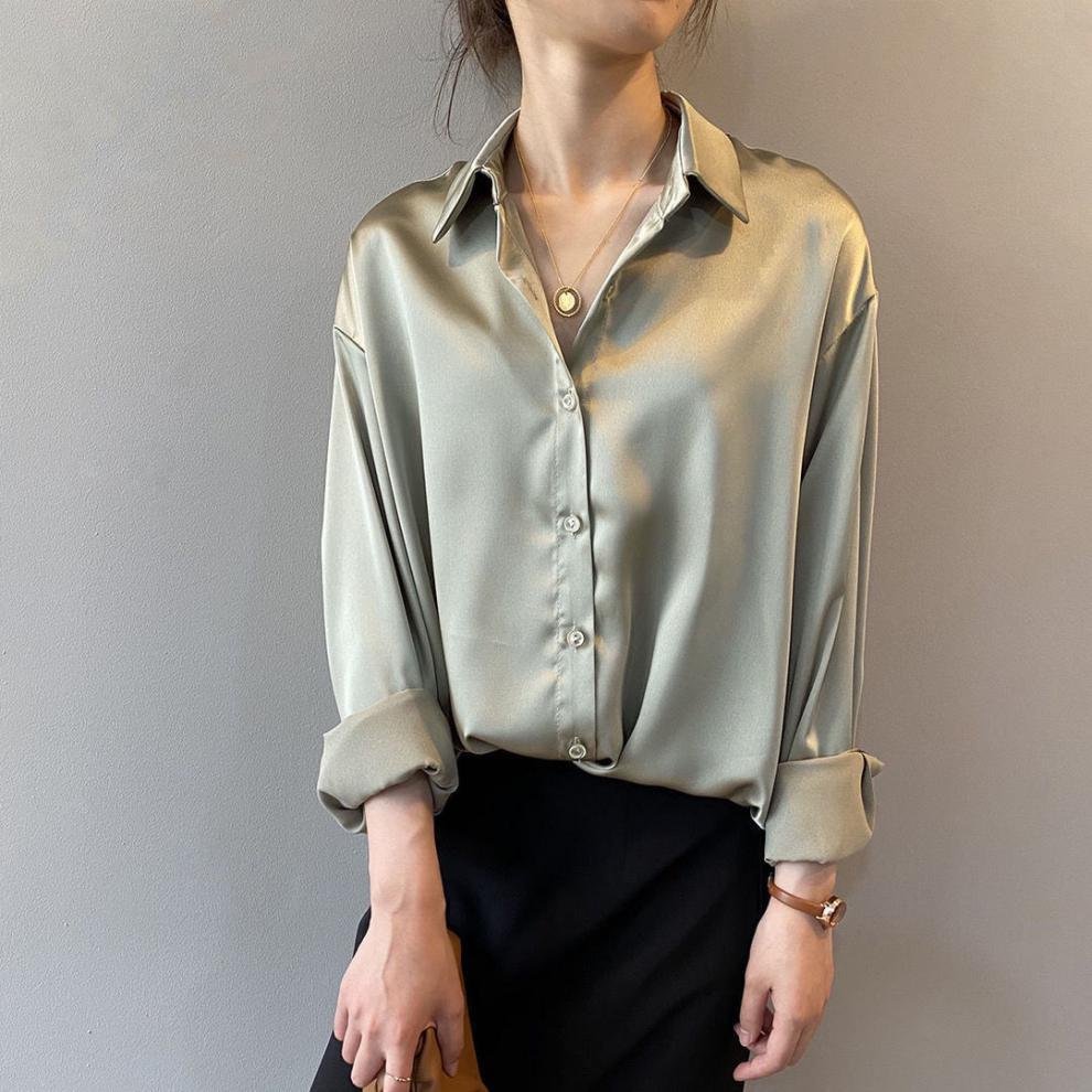 シャツ 長袖 無地 ゆったり 夏 秋冬 カジュアル きれいめ 春夏 前開き ミニ 白 秋 シンプル 冬 上品 サテン タイ レギュラー ポリエステル 白シャツ