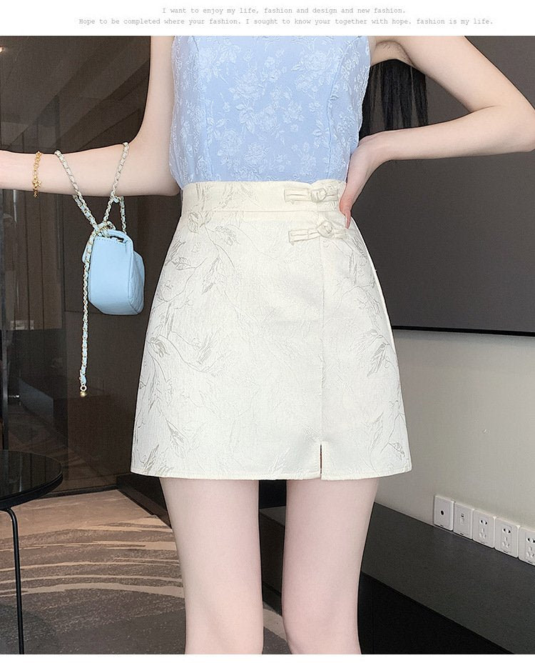 レディース スカート スリム 春夏 きれいめ 春 ショート 夏 上品 Aライン エスニック ハイウエスト ショートスカート ボタン