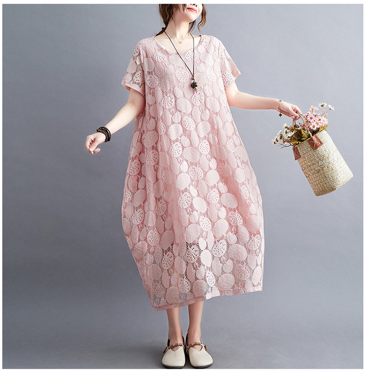 ワンピース ノースリーブ 無地 夏 おしゃれ 春夏 袖なし レース ラウンドネック シンプル 上品
