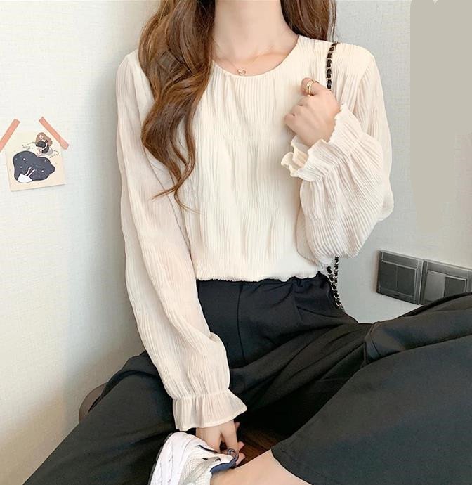 レディース ブラウス トップス 長袖 ゆったり スリム 春夏 きれいめ 通勤 前開き プリーツ 春 夏 韓国ファッション シフォン 海 シフォンブラウス 都会的