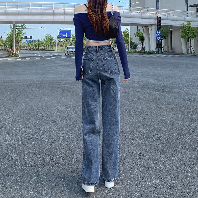 レディース 春 秋 ストレート 切り替えデザイン ハイウエスト
