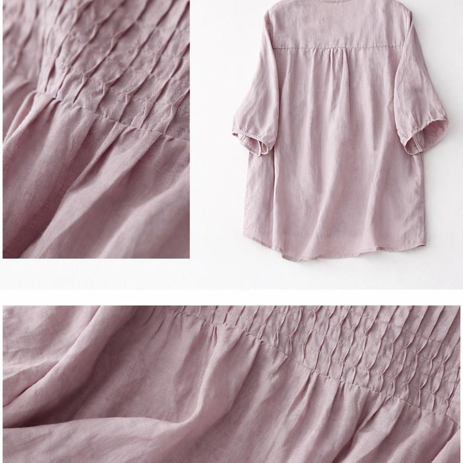 レディース シャツ Tシャツ 長袖 無地 ゆったり コットン 綿 麻 夏 きれいめ 通勤 体型カバー 春夏 前開き Vネック シンプル