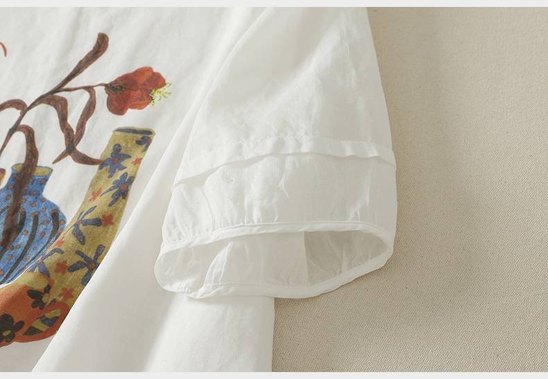 レディース シャツ トップス Tシャツ 半袖 プリント ゆったり コットン 綿 麻 春夏 きれいめ 通勤 体型カバー 前開き デニム 春 夏 プルオーバー レイヤード