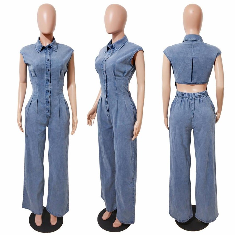 パンツ ノースリーブ ボーダー ストライプ ワイド スリム コットン 綿 デニム 秋冬 秋 袖なし 冬 ストレートパンツ ロング ストレート ハイウエスト ストレッチ オールインワン ウォッシュ