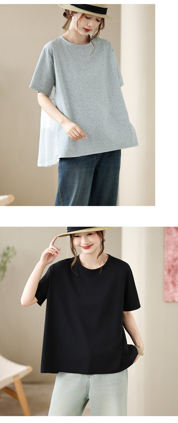 シャツ トップス 半袖 ゆったり コットン 綿 春夏 体型カバー 大きいサイズ 前開き 春 ショート 夏 レース 切り替えデザイン プルオーバー レギュラー 丸首