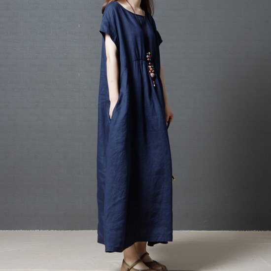 ワンピース 半袖 無地 春夏 春 夏 ラウンドネック シンプル ロング 上品 大きい