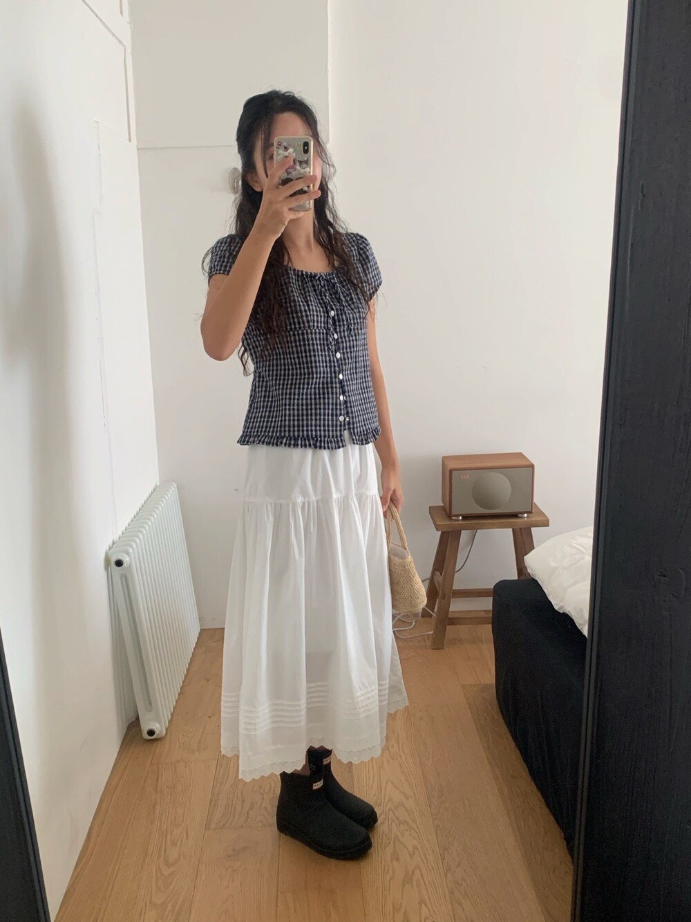 シャツ 半袖 チェック柄 春夏 前開き 春 夏 ラウンドネック フリル