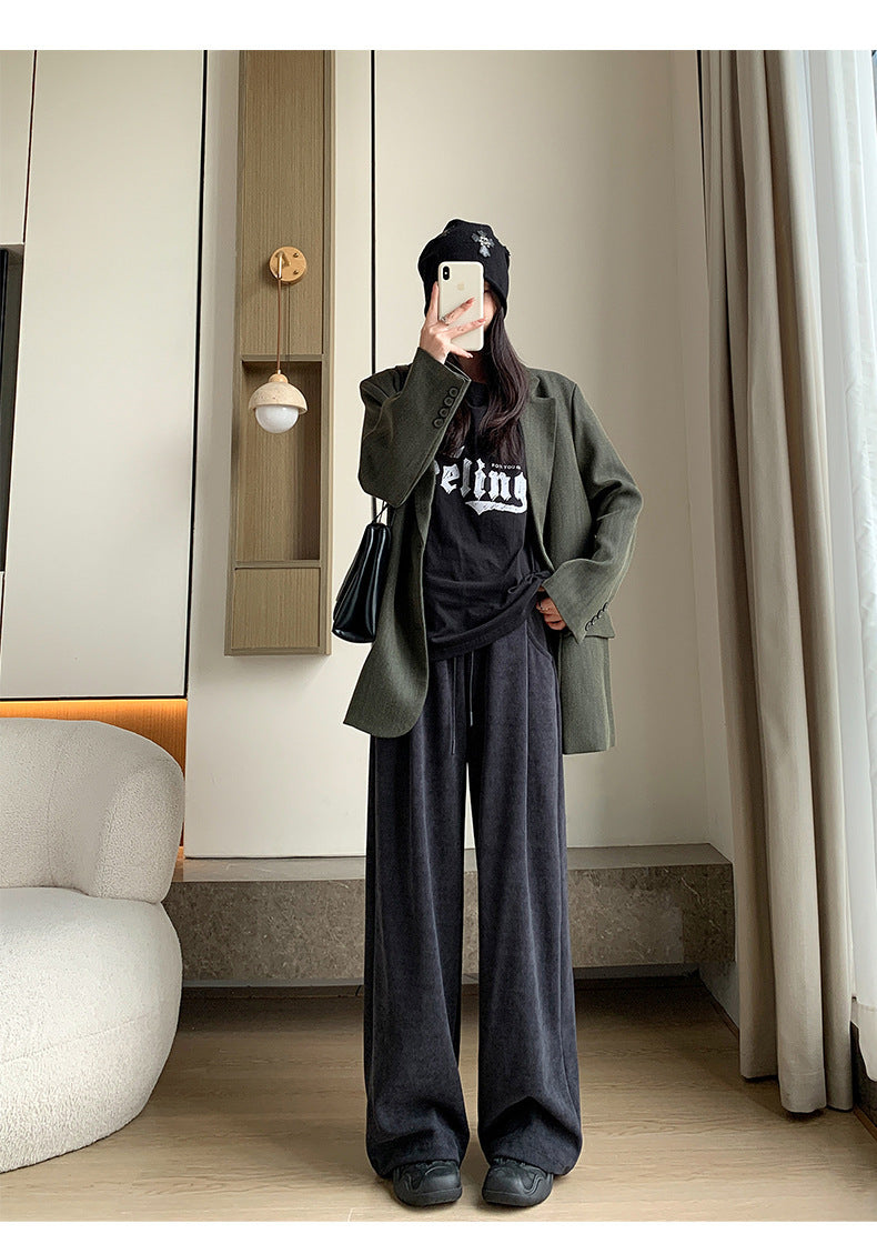 レディース パンツ ボトムス 裏起毛 ストレートパンツ ロングパンツ ワイドパンツ 丈長 ロング ストレート 裾ワイド ポケット ハイウエスト ウエストゴム シンプル カジュアル おしゃれ こなれ感 ラフ ルーズ 抜け感 ベーシック ナチュラル 無地 春 秋 ママ 通勤 学生 学校 通学 デート お出かけ 旅行 公園 女子会 休日 ショッピング お花見 カフェ 防寒 体型カバー 脚長 普段使い 着回し S M L XL ブラック ブラウン ダークグレー カーキ ベーシックカラー 大人カラー