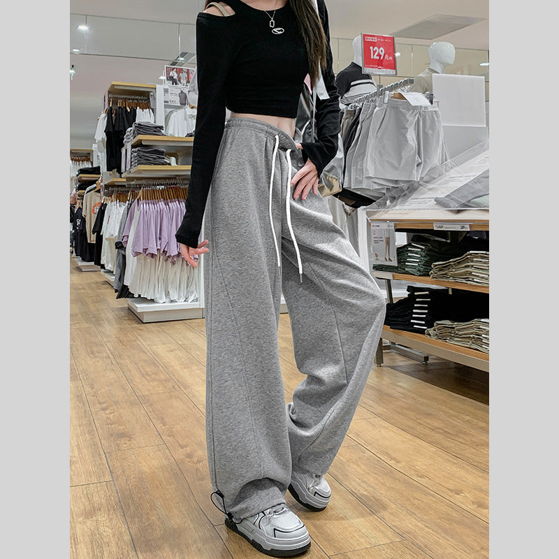 レディース パンツ ゆったり スリム コットン 綿 春 秋冬 カジュアル アメリカン ボトムス 秋 冬 グレー ハイウエスト ポリエステル