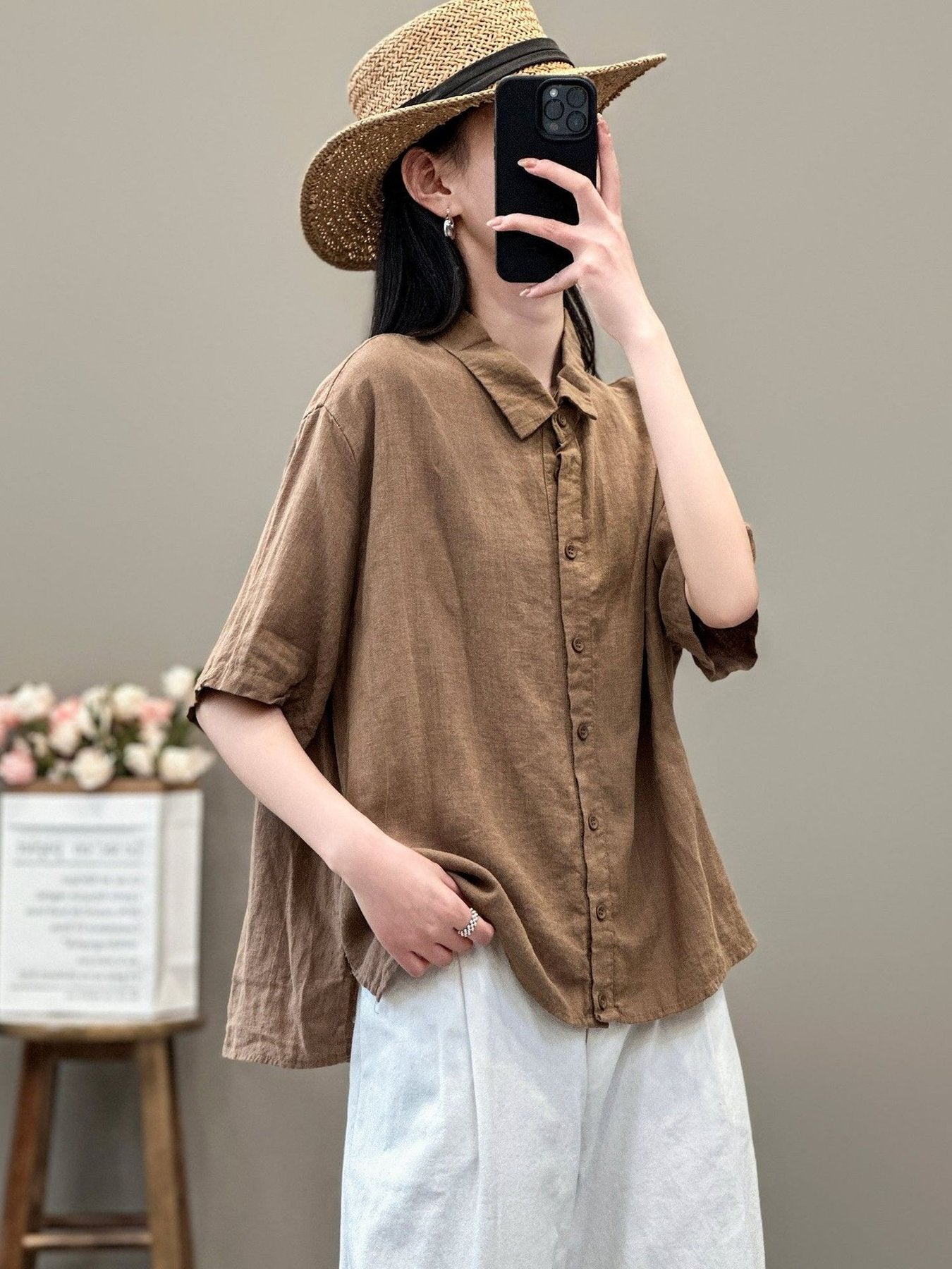 レディース シャツ トップス 長袖 無地 ゆったり コットン 綿 リネン 春夏 レトロ 通勤 前開き 春 夏 膝丈 切り替えデザイン タイ