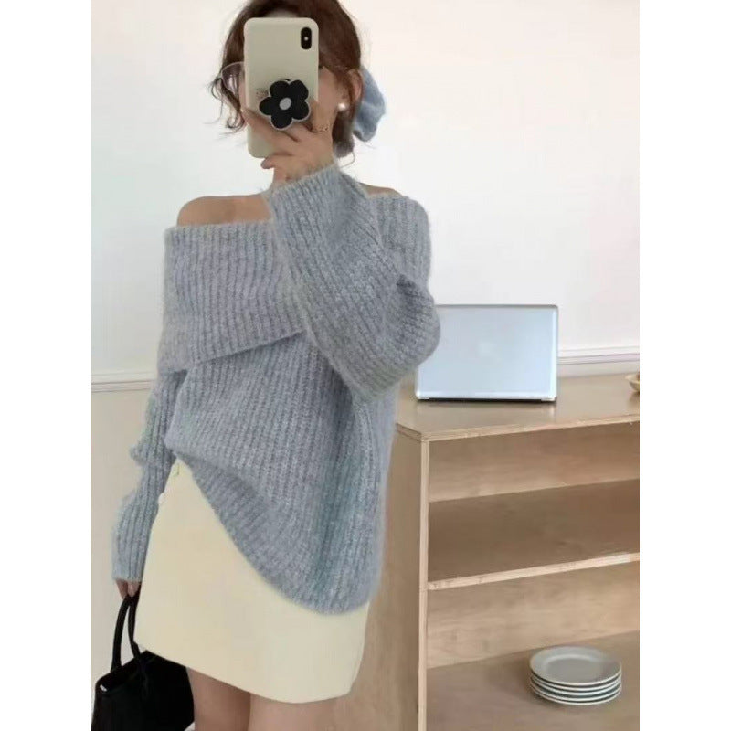 レディース ニット セーター 長袖 オフショルダー オーバーサイズ  フェミニン リブ かわいい 大人可愛い きれいめ シンプル カジュアル 上品 おしゃれ こなれ感 主役級 存在感 抜け感 都会的 無地 秋 冬 デート お出かけ お泊まり パーティー イベント リゾート 旅行 レストラン 女子会 休日 バカンス ホテル ショッピング カフェ 韓国 オルチャン 楽ちん 暖かい 防寒 体型カバー 普段使い 着回し モテ 清楚 インスタ映え フリーサイズ グレー カーキ ピンク 大人カラー 春カラー パープル