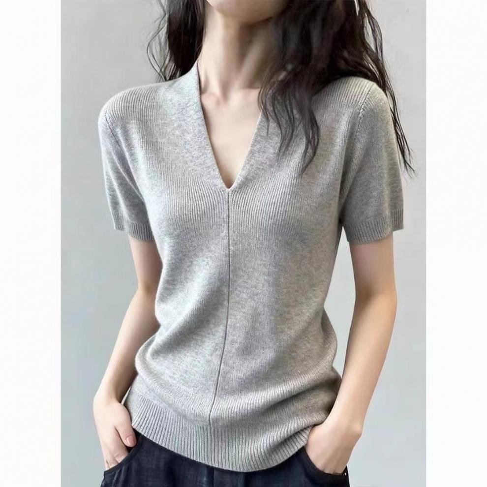 レディース トップス Tシャツ ニット 半袖 無地 ゆったり スリム 春夏 きれいめ 通勤 体型カバー 大きいサイズ Vネック 春 夏 ラウンドネック シンプル シャツ 都会的 レギュラー