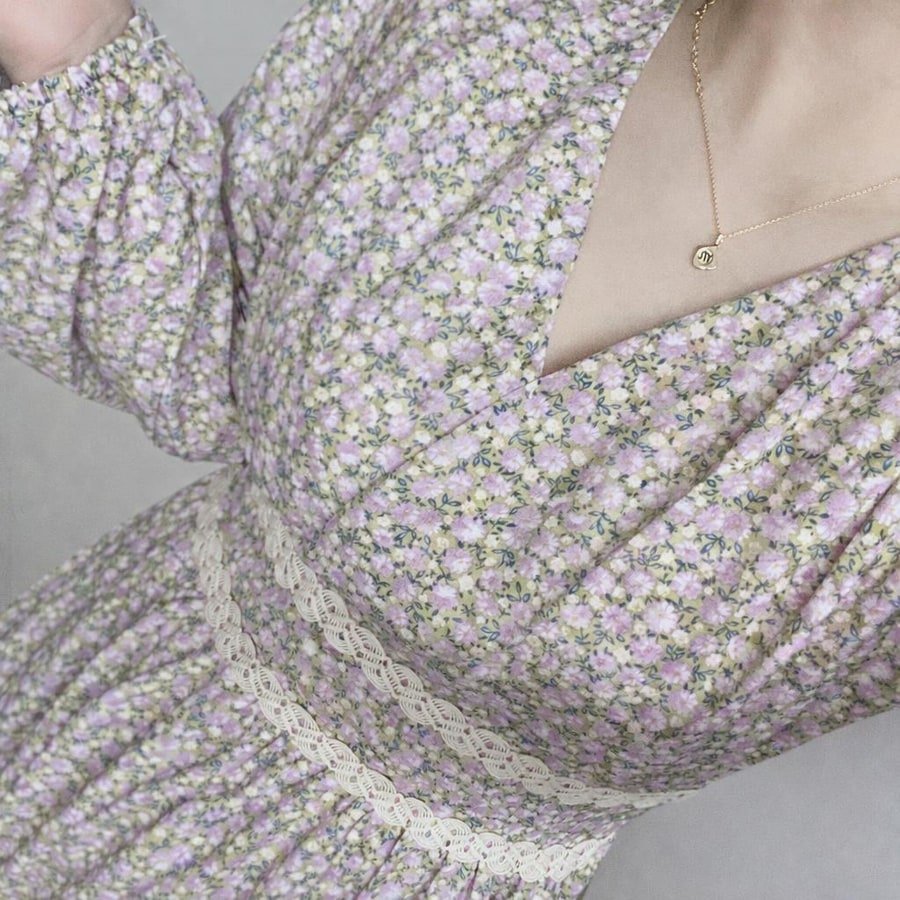 ドレス 花柄 春 秋 Vネック ロング 上品
